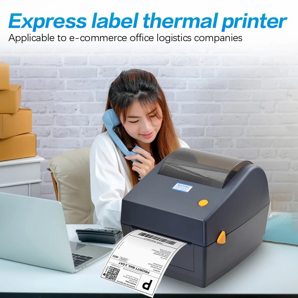 Фото Термопринтер этикеток Xprinter XP-480B 4X6 для штрихкодов, 108 мм, для рулонных наклеек, для самоклеящихся адресных этикеток, прямой термопринтер №2