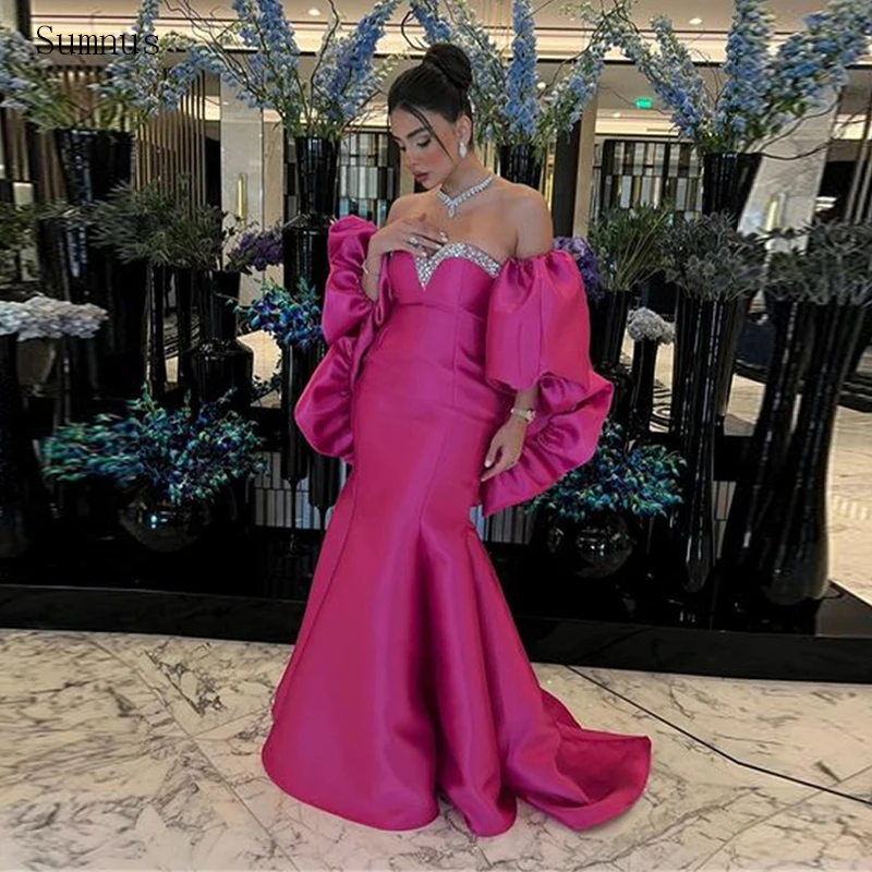

Sumnus Fuchsia Vintage Evening Dresses Stain Mermaid Glitter Abendkleider Dubai Party Dresses Pleat Robes De Soirée 2023