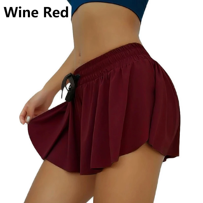 Women Summer Chiffon Loose Shorts Elastic Waist Fake Two Piece Pants Skirt Beach Yoga Sports Casual Short Skirt Fitness Shorts