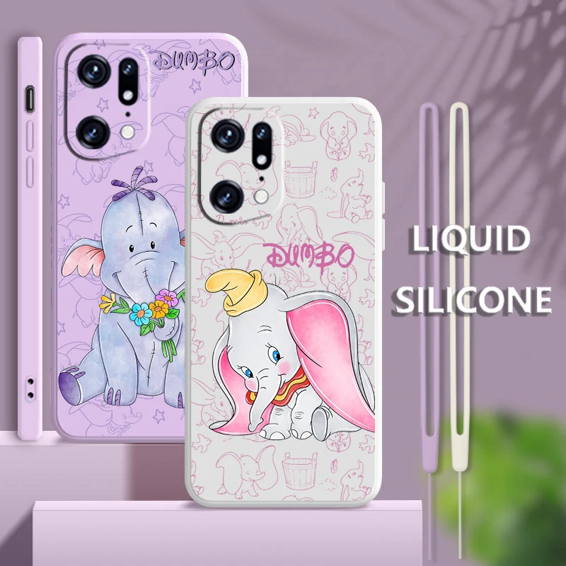

Dumbo Cartoon Cat For OPPO Find X5 X3 X2 neo Pro Lite A5 A9 2020 A53S A77 A96 A94 4G 5G Liquid Rope Soft Phone Case Coque Capa
