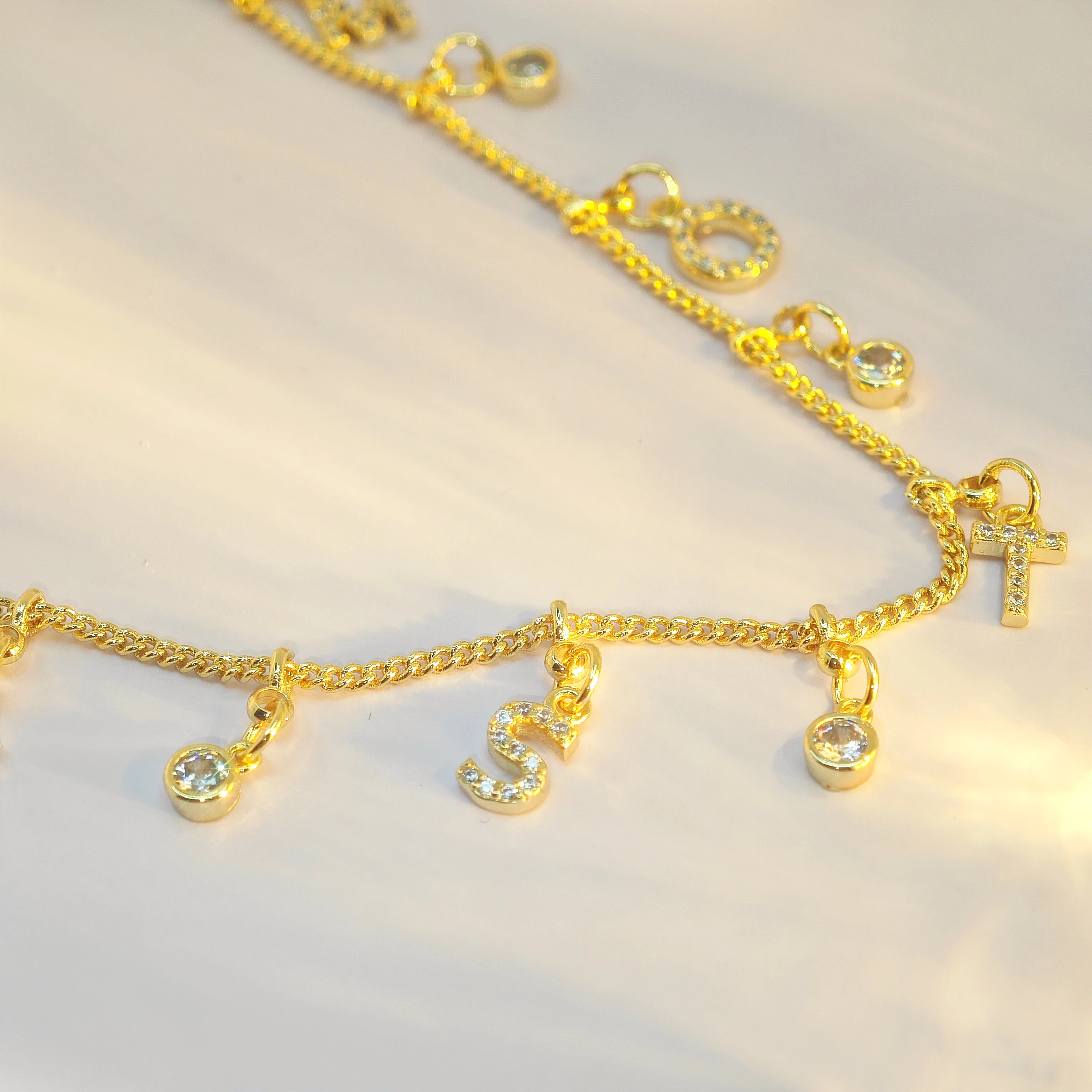 Lateefah 4mm Letters Zircon Initial Necklace Copper Beads Chains Seperate Custom Letters Necklace Women Personalized Jewelry