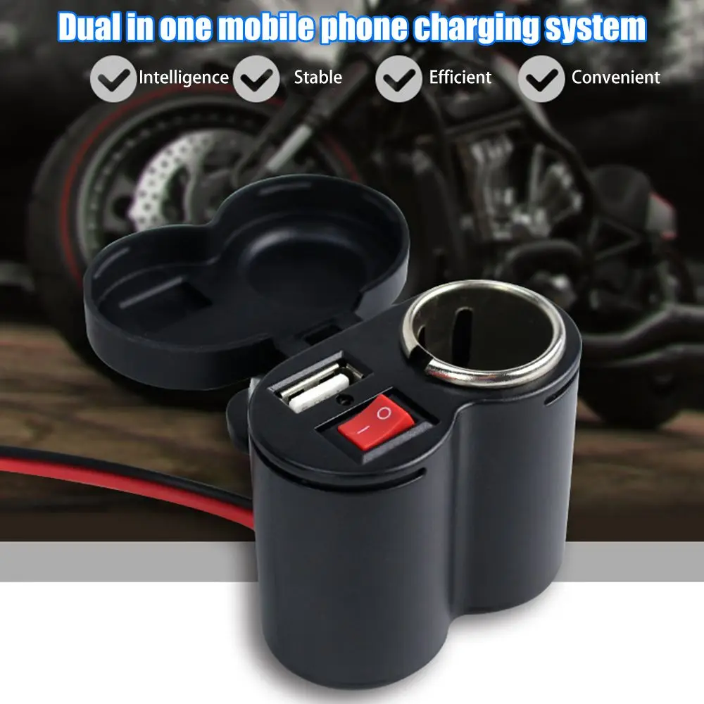 

Motorcycle 12V Splitter USB Plug Phone Charger Car Cigarette Lighter Car Charger Socket Power Adapter