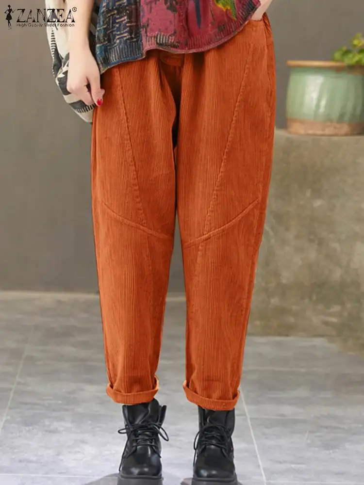 

ZANZEA Autumn Women Vintage High Waist Casual Long Corduroy Pant Vintage Trouser Solid Pantalon Loose Harem Turnip Palazzo 2022