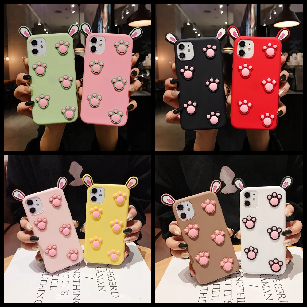 

POCO F2 Pro Case on for Funda Xiaomi Mi Note 10 Lite Case A1 A2 3D Cat Ear Paw Phone Cover for Etui Xiomi mi Note10 CC9 Pro Case