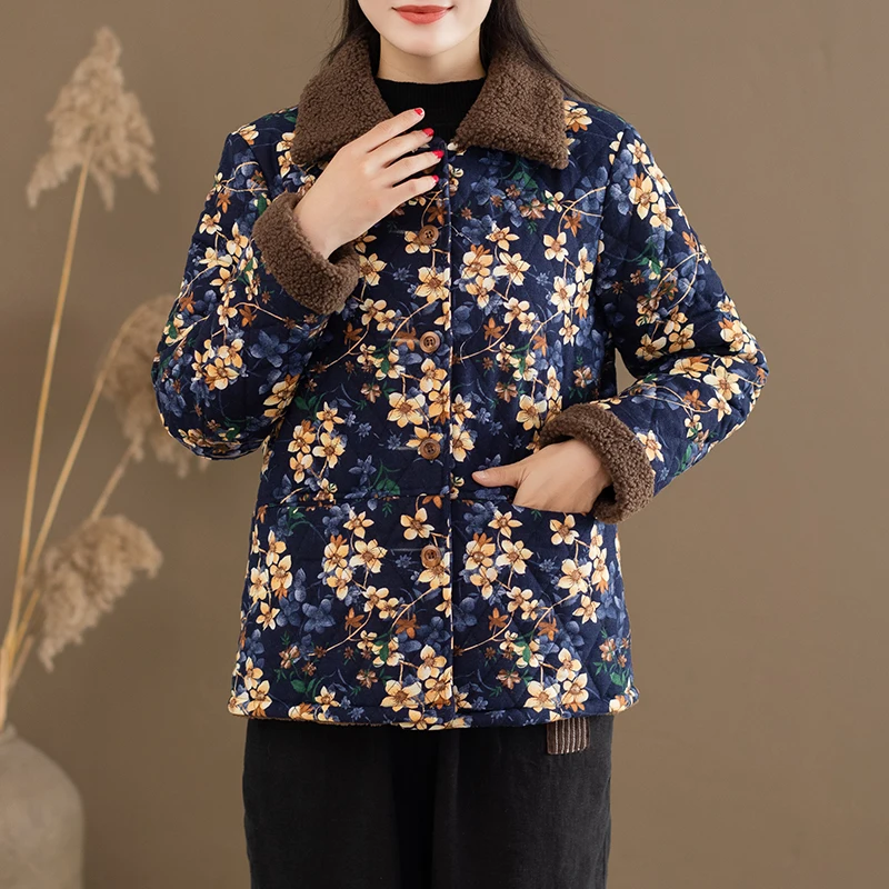 2022 autumn winter women's new short cotton coat middle-aged elderly warm single-breasted color cotton coat elegant trench coat