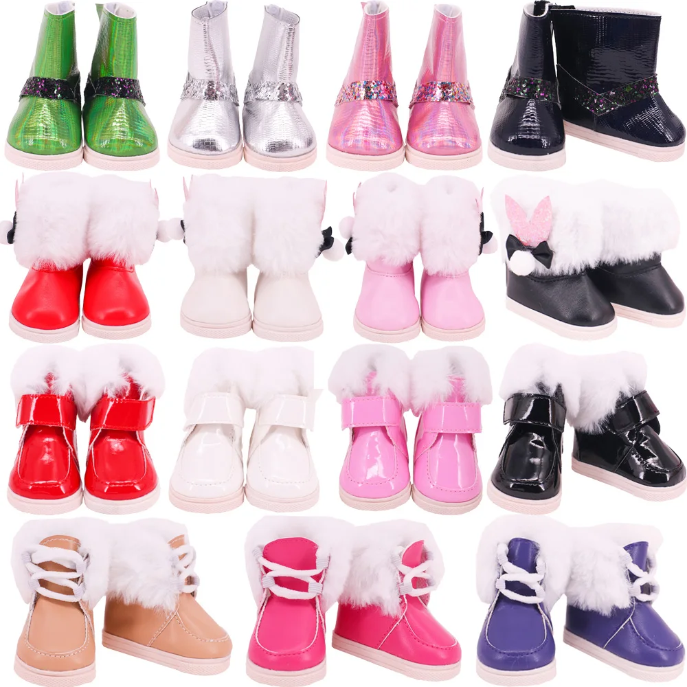 Doll Clothes Shoes Plush Winter Boots PU Material For Baby New Born 43Cm&18inch Girl's American Dolls,OG DIY Christmas Gift Toys