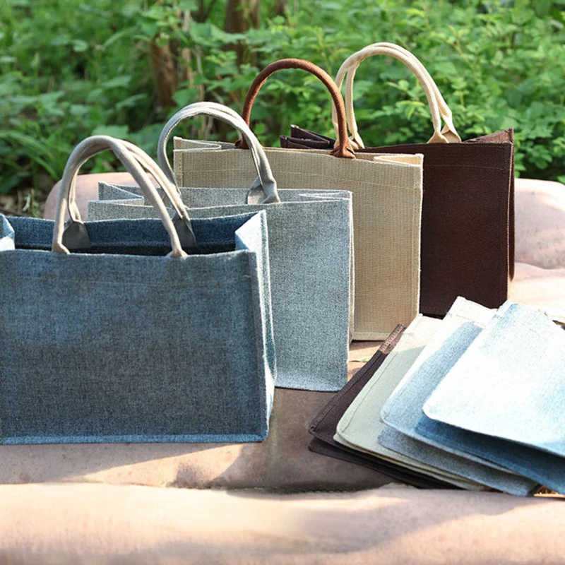 

Jute Burlap Tote Large Reusable Grocery Bags With Handles Women Shopping Bag Beach Travel Storage Organizer