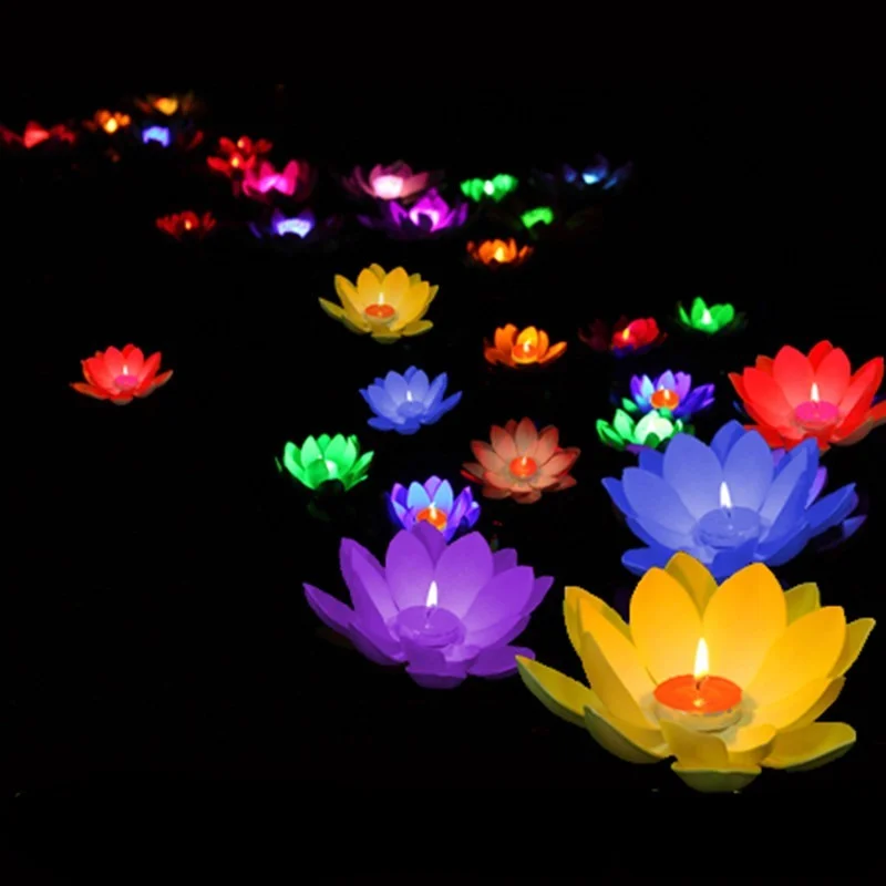 

Multicolor lotus lamp pray Wishing floating water lanterns with candle for birthday wedding party decoration