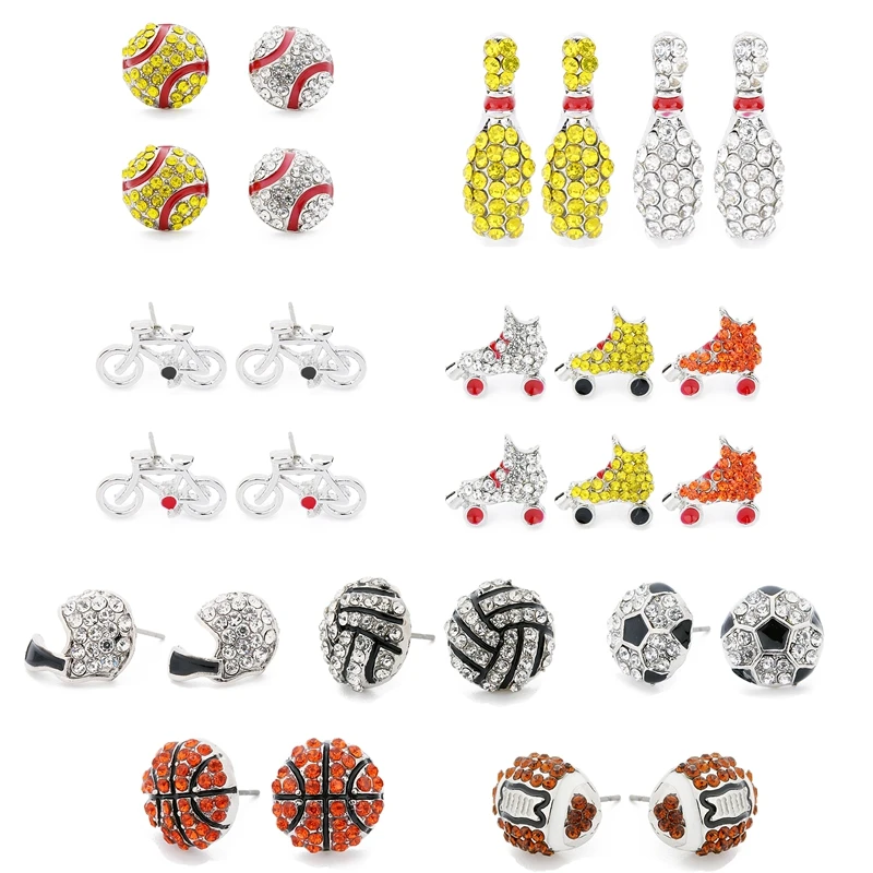 

New Punk Cool Sports Studs Bowling/basketball New Punk Cool Sports Earrings Jewelry Sports Gifts For Girls And Boys