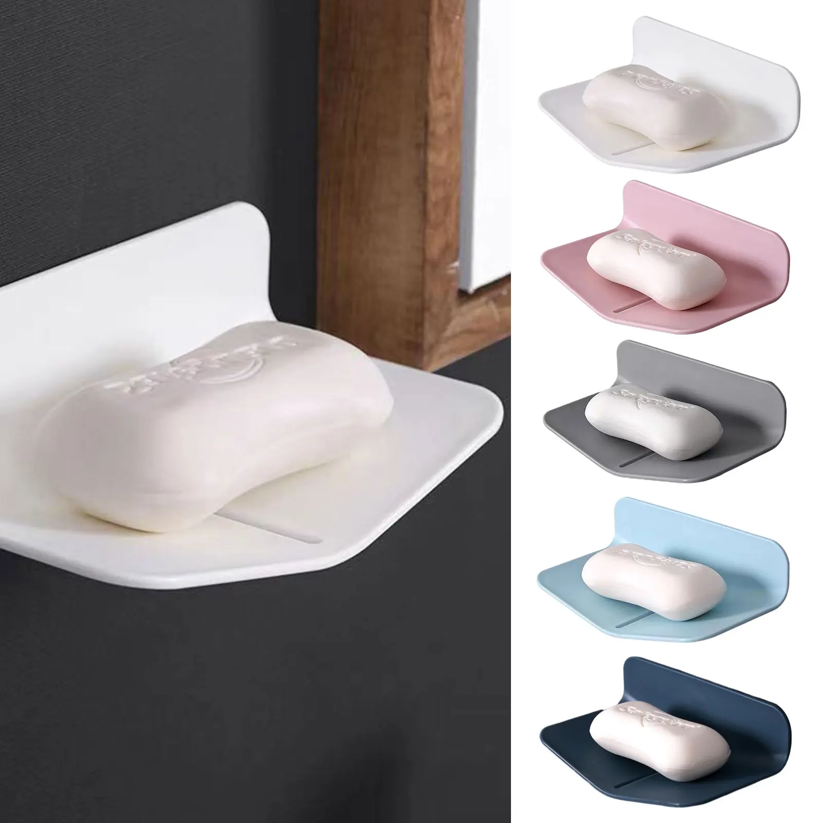 

Simple Soap Drain Dish Wall Mounted No Drilling Self-adhesive Soap Holder Soap Container Drain Soap Plate Tray Bathroom Supplies