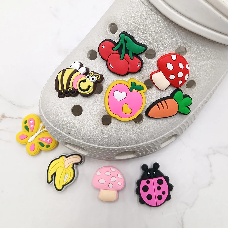 Dropshipping Bee Cherry PVC Shoe Buckle Accessories Funny DIY Shoes Decoration Fit Pins Jibz For Crocs Charms Kids Party Gift
