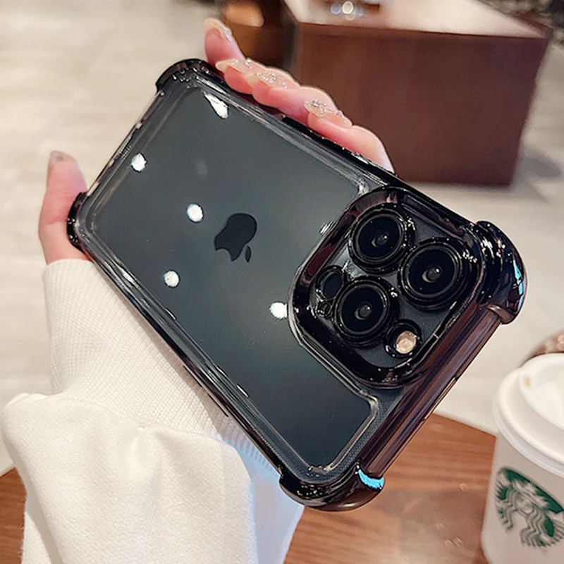 

Luxury Plating Airbag Bumper Transparent Case For iPhone 14 13 12 11 Pro Max Plus Silicone Shockproof Cover funda