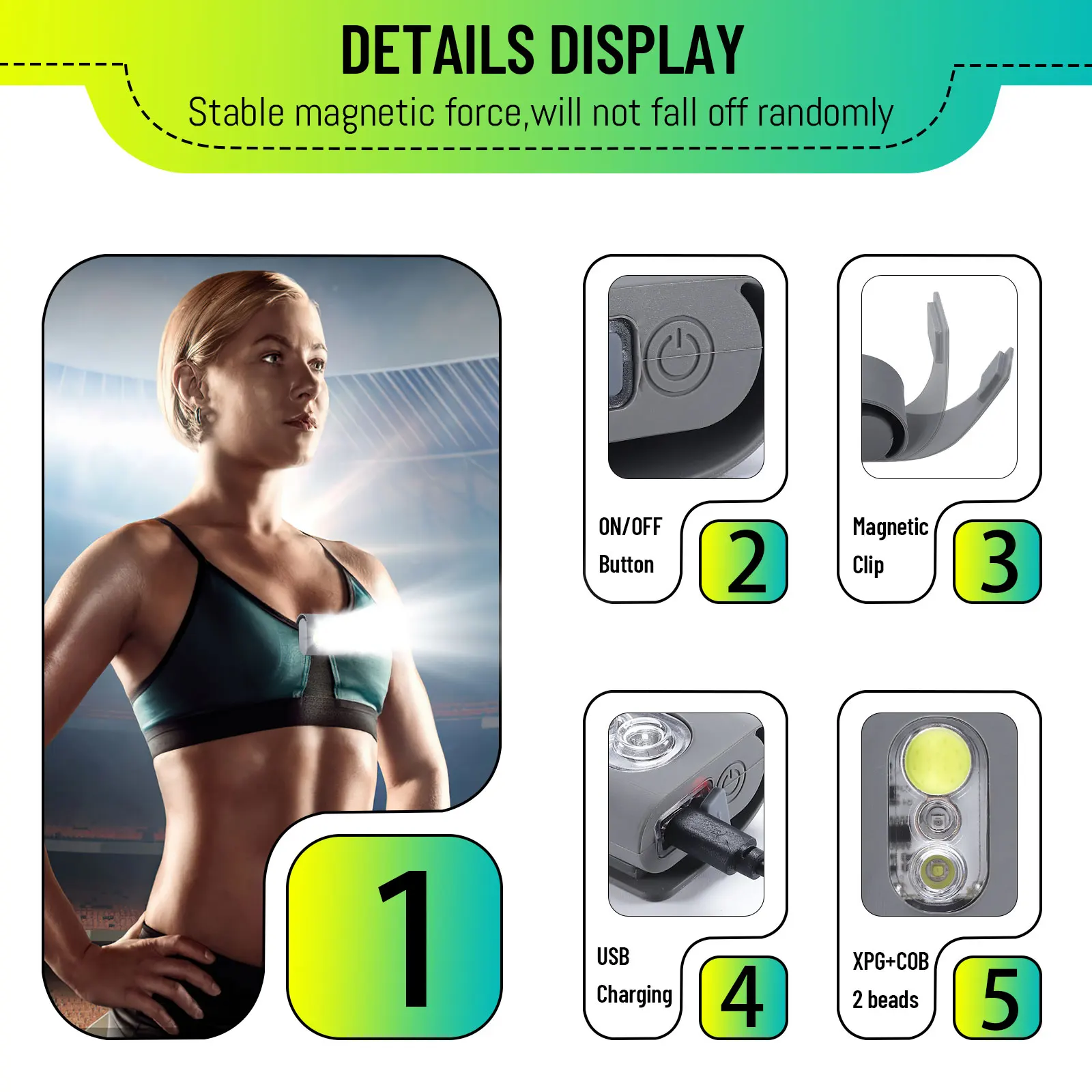 Фонарь для занятий спортом на открытом воздухе 5 режимов работы зарядка через USB