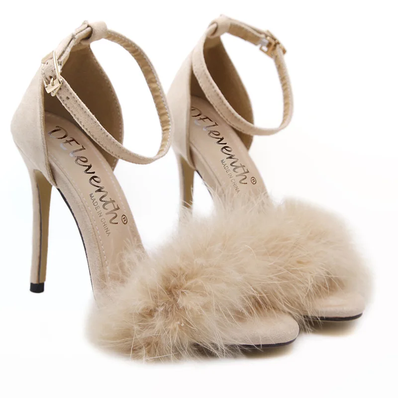 

Women Sandals Summer Hairy Pumps Shoes Women Ankle Strap Sandalias Mujer Lady Party High Heels Shoes Plus Size 35-43 WSH3249