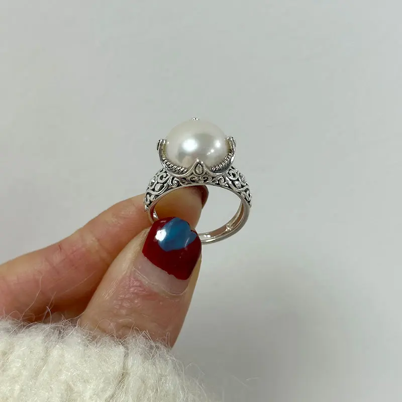

Kinel 925 Sterling Silver Original Certified Vintage Carving Pearls Ring Classic Fashion Creative Design 2023 Fine Retro Jewelry