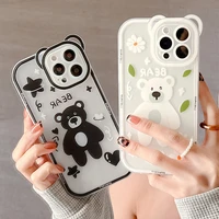 iphone11 phone case for iphone 13 12 11 pro max xr x xs 7 8 plus se 2022 2020 cute bear ear frame soft cartoon clear back covers