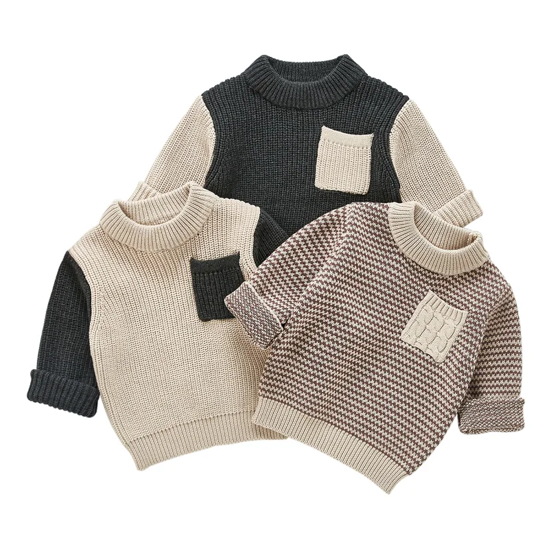 Купи New O-Neck Infant Long Sleeve Knitted Patchwork Sweater 2022 Baby Boys Sweater Spring Autumn Kids Pullover Wool Sweaters Tops за 983 рублей в магазине AliExpress