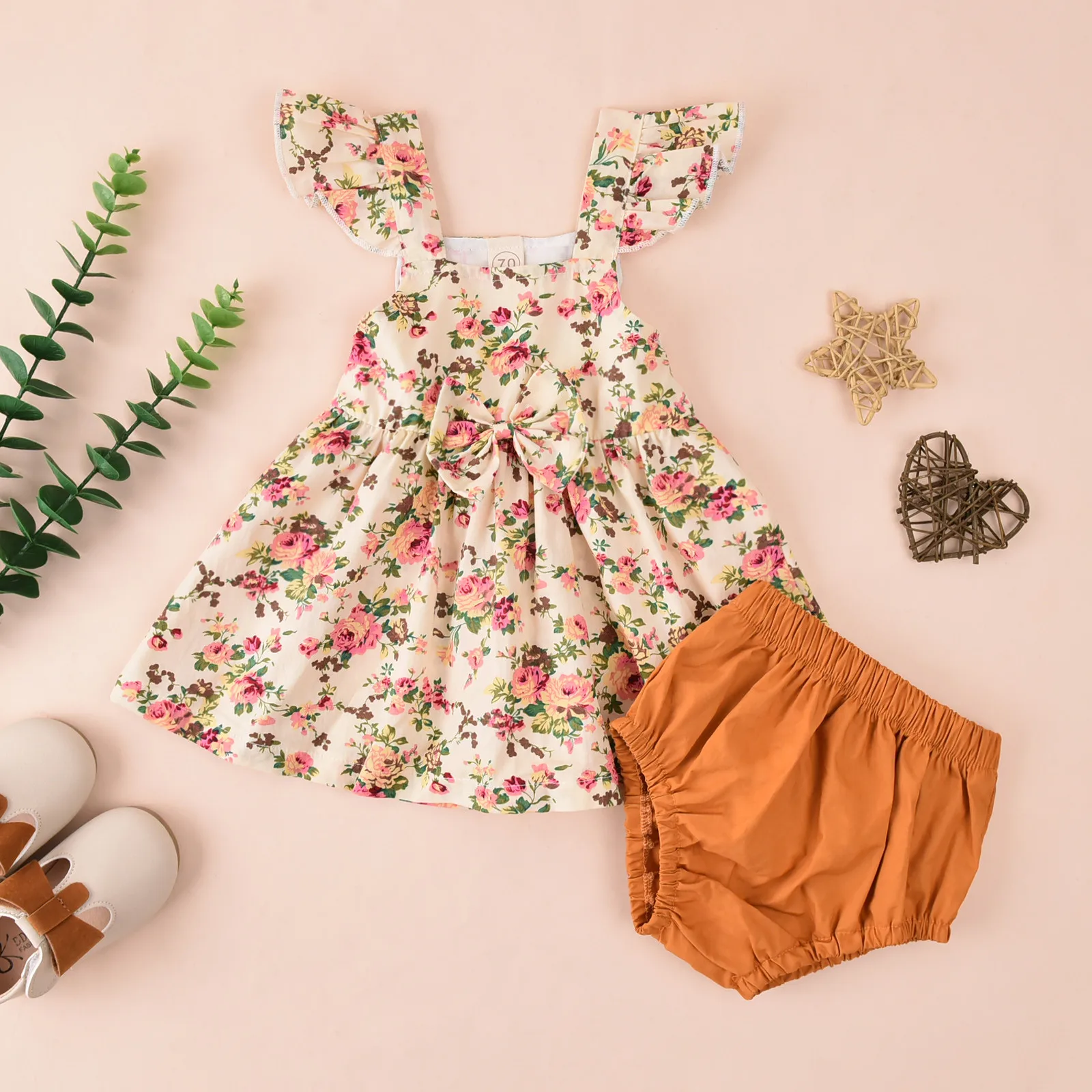 

Summer Baby Girls Outfit Princess Mini Dress+ Pp Shorts Toddler Kids Clothing Floral Print Sleeveless Newborn Baby Girls Outfit
