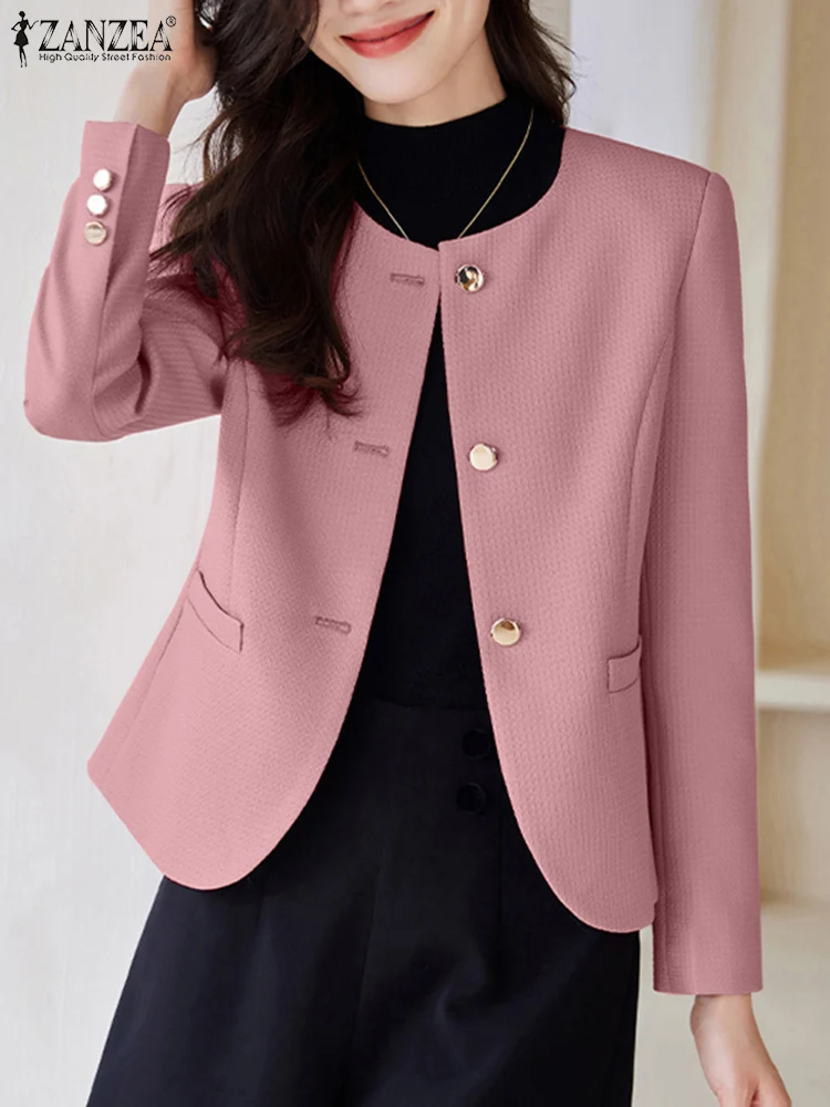 

Женский блейзер ZANZEA, деловые костюмы, Осенние тонкие пальто, повседневная однотонная верхняя одежда с длинным рукавом, Модные Куртки Оверсайз на пуговицах