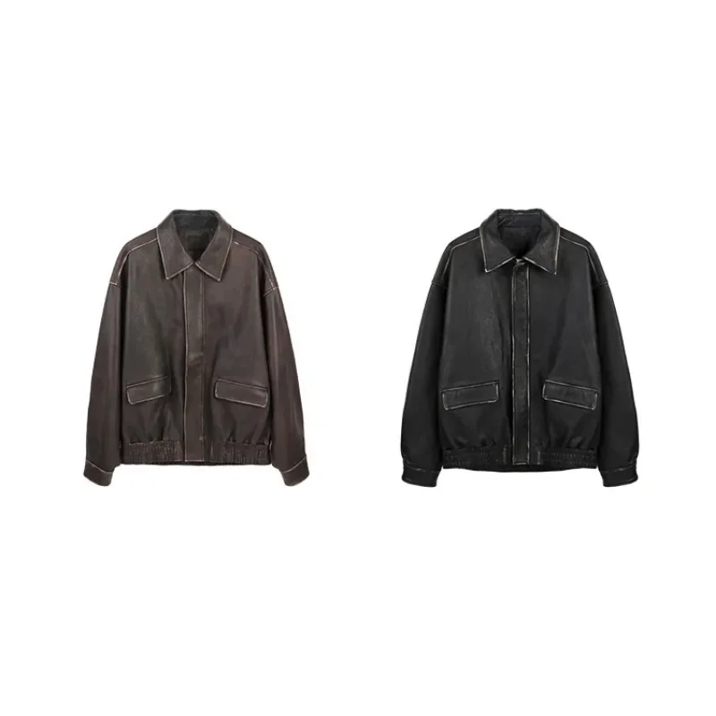 Куртка женская оверсайз из мягкой потертой искусственной кожи на молнии