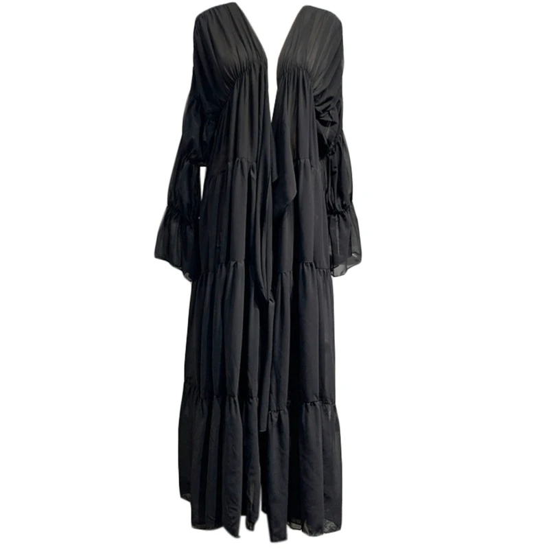 Muslim Cardigan Eid Abaya Dubai Long Dresses Muslim Dress Solid Loose Cover Ups