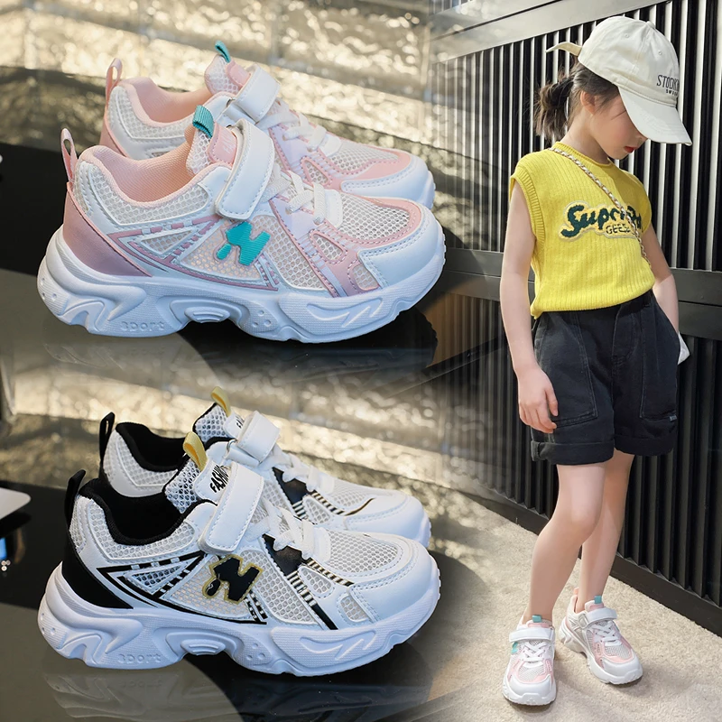 

Детские сетчатые кроссовки для девочек, дышащие кроссовки на плоской подошве, уличные кроссовки, новинка 2022