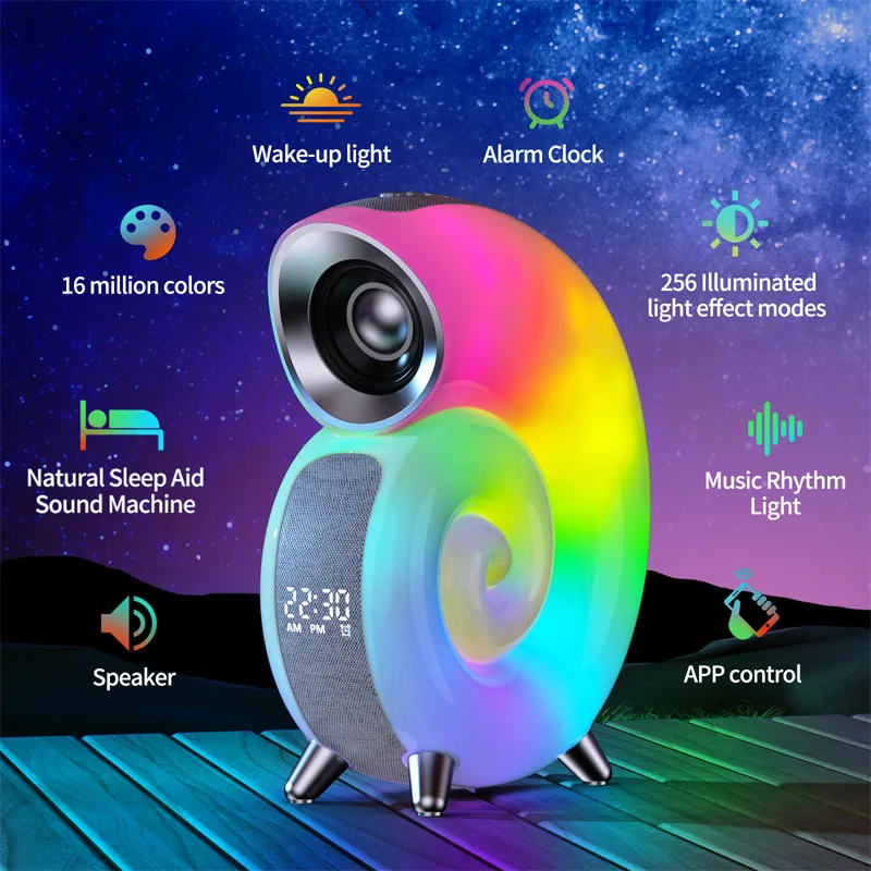 

Bluetooth Speaker Smart Conch App Control Rgb Atmosphere Light Alarm Clock Sleep Aid Subwoofer for Iphone 15 Samsung Smartphone
