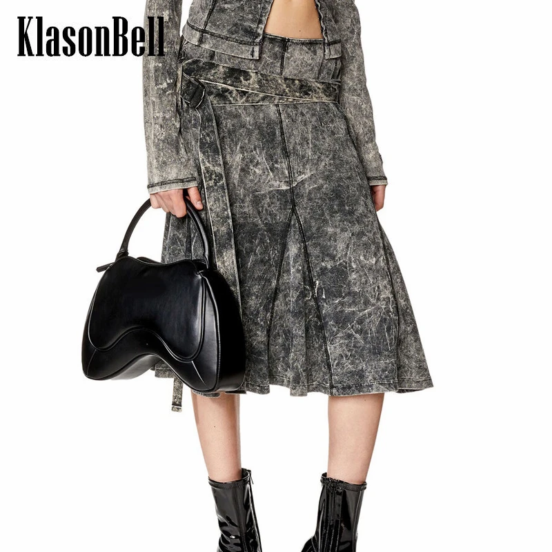 

7.14 KlasonBell Vintage Washed Belt Decoration Trumpet / Mermaid Skirt Women