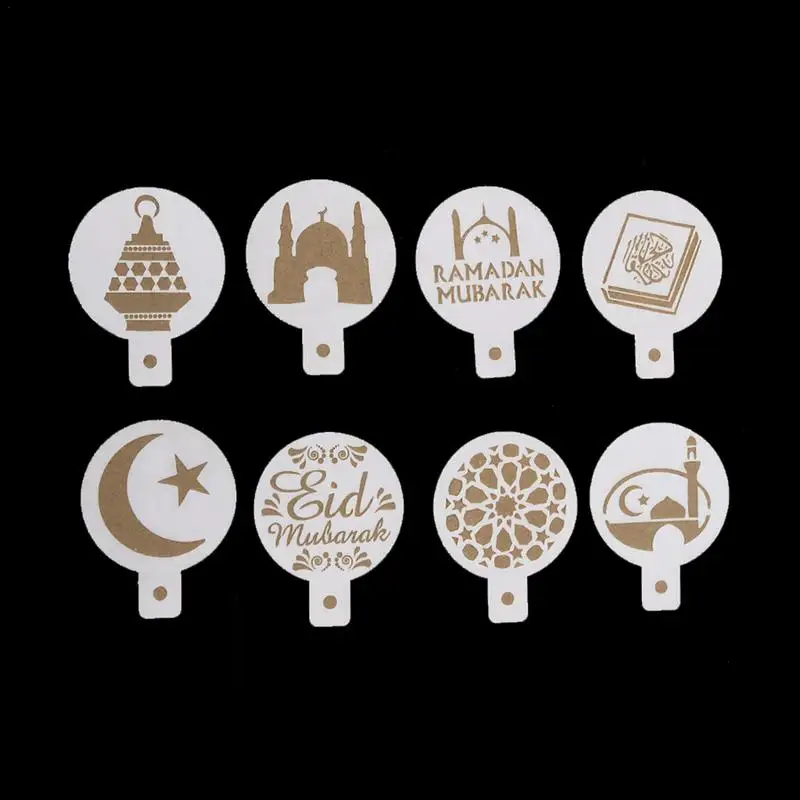 

Eid Mubarak Ramadan Coffee Stencils Baking Cupcake Ramadan Decoration Tools Biscuit Mousse Cake Template Sugar Powder Sieve 8PCS