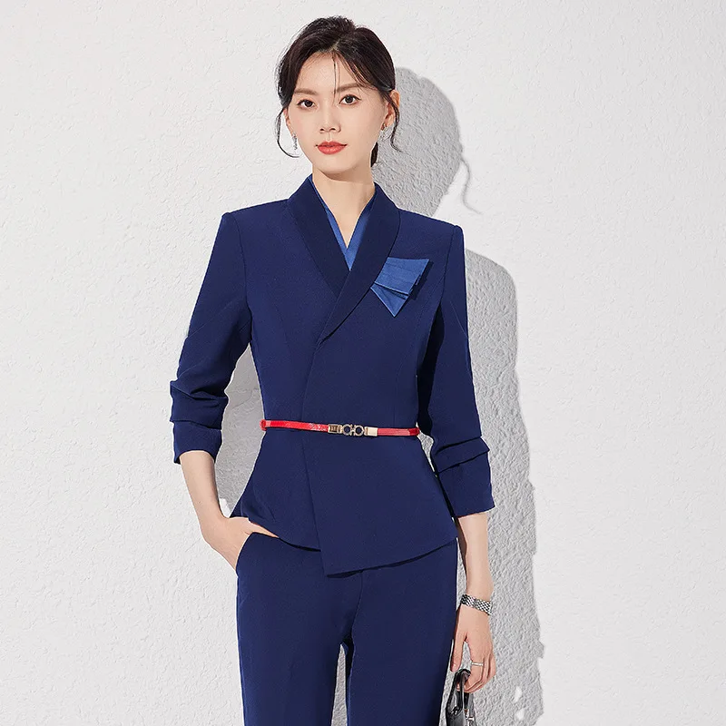 Синий женский костюм на весну и осень новый ювелирный магазин рабочая одежда для