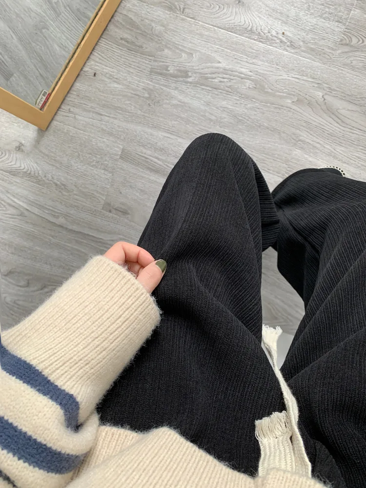 

Ultra-thin and High In Autumn and Winter, Plus Velvet and Thickening Elastic Lace-up Wide-leg Pants Straight Pants Women