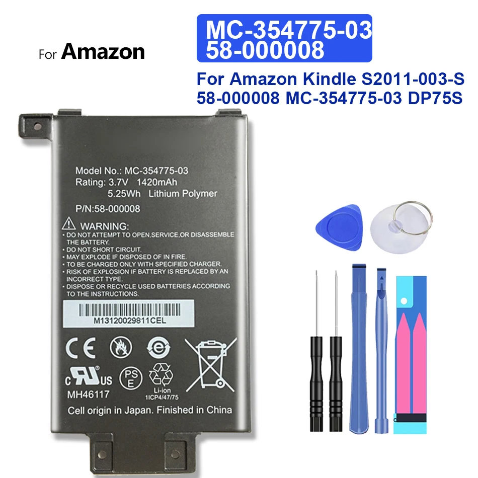 

MC-354775-03 58-000008 1420mAh For Amazon Kindle PaperWhite S2011-003-S 58-000008 MC-354775-03 DP75S Rechargeable Batteries