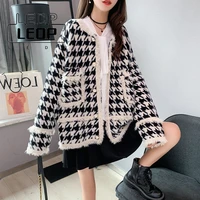black and white printed womens jacket autumn and winter new casual fashion imitation mink woolen coat womens short coat top