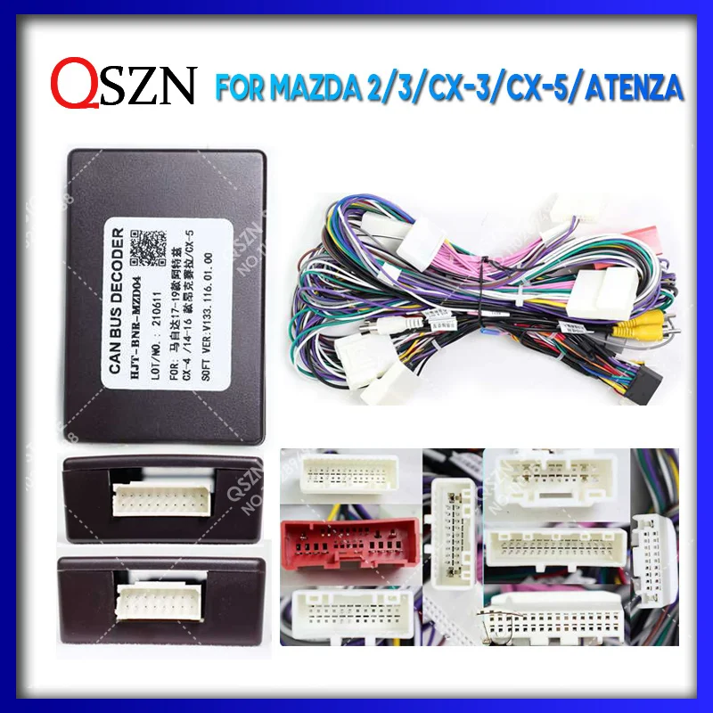 

QSZN для Mazda 2/3/CX-3/CX-5/ Atenza Android автомобильный радиоприемник Canbus Box декодер жгут проводов адаптер силовой кабель BNR-MZD-04