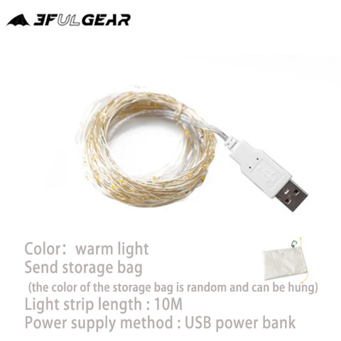 Светодиодная лента 3F UL GEAR 10 м, медный провод, USB, передвижной светильник с питанием от сети, для хайкинга, украшение