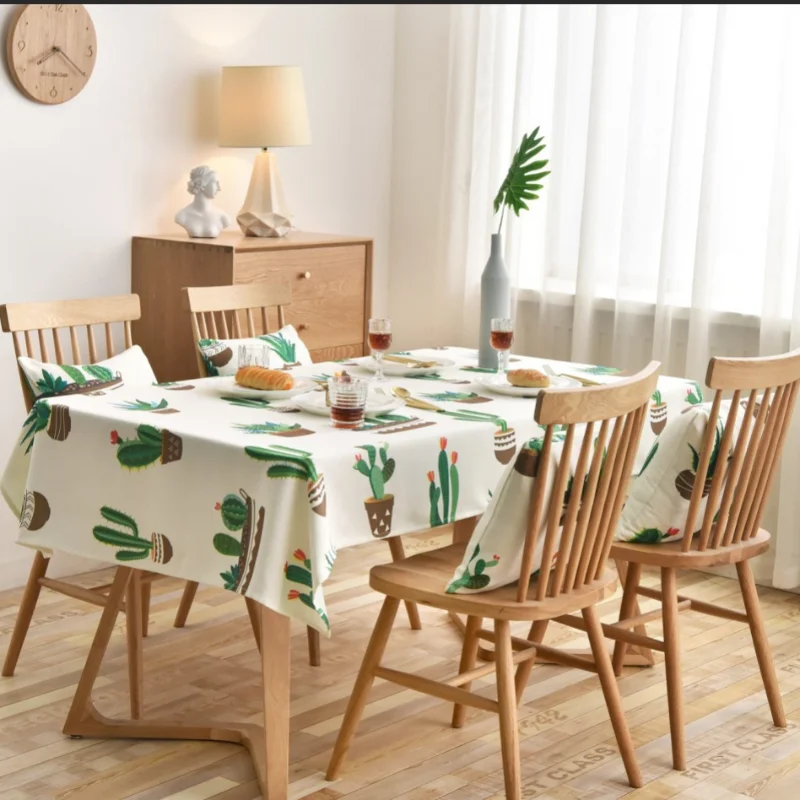 

Plant Potted Pattern Tablecloth Waterproof Oxford Cloth Rectangular Coffee Table Set Living Dining Room Fireplace Countertop