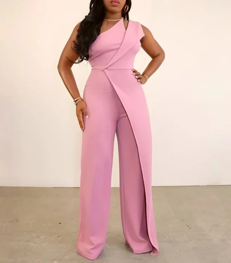 

High Waist Sexy Sleeveless Backless Irregular Jumpsuits Summer Chiffon Loose Wide Leg Office Lady Playsuits