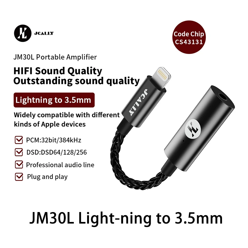 

JCALLY OTG Adapter Digital Audio DAC decoder JM30 JM30L JM30PRO JM25 JM80E Light-ning/TypeC to 3.5mm A01 JM6pro JA56 JM40 JA10i