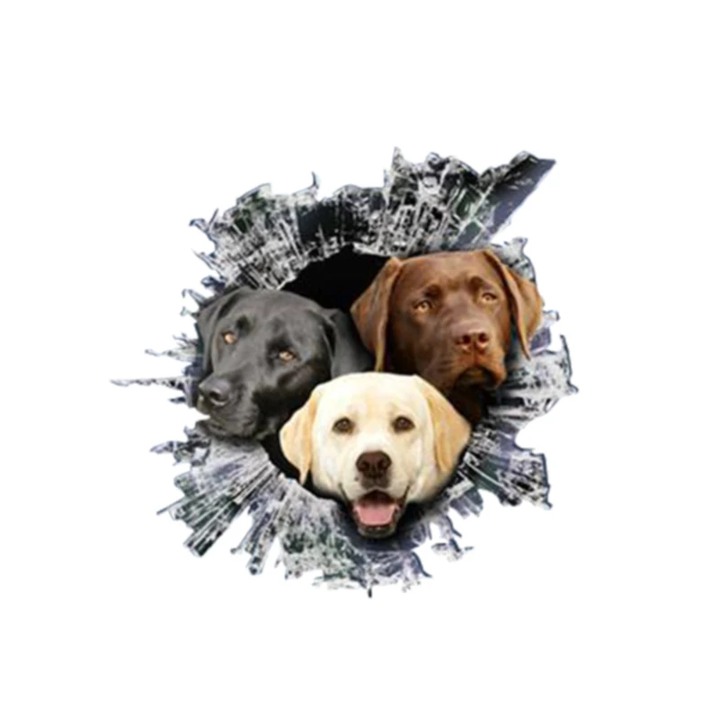 Pet Dog Labrador Retriever 3D Torn Car Sticker Original Design Vinyl Trunk Bumper Decor Custom Scratch-Proof Decal KK13x9cm - купить по
