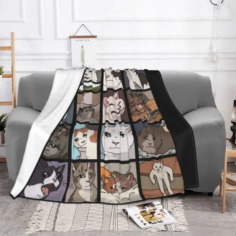 

Meme Cat Flannel Spring/Autumn Cute Funny Multi-Function Super Soft Throw Blankets For Bed Travel Bedspread