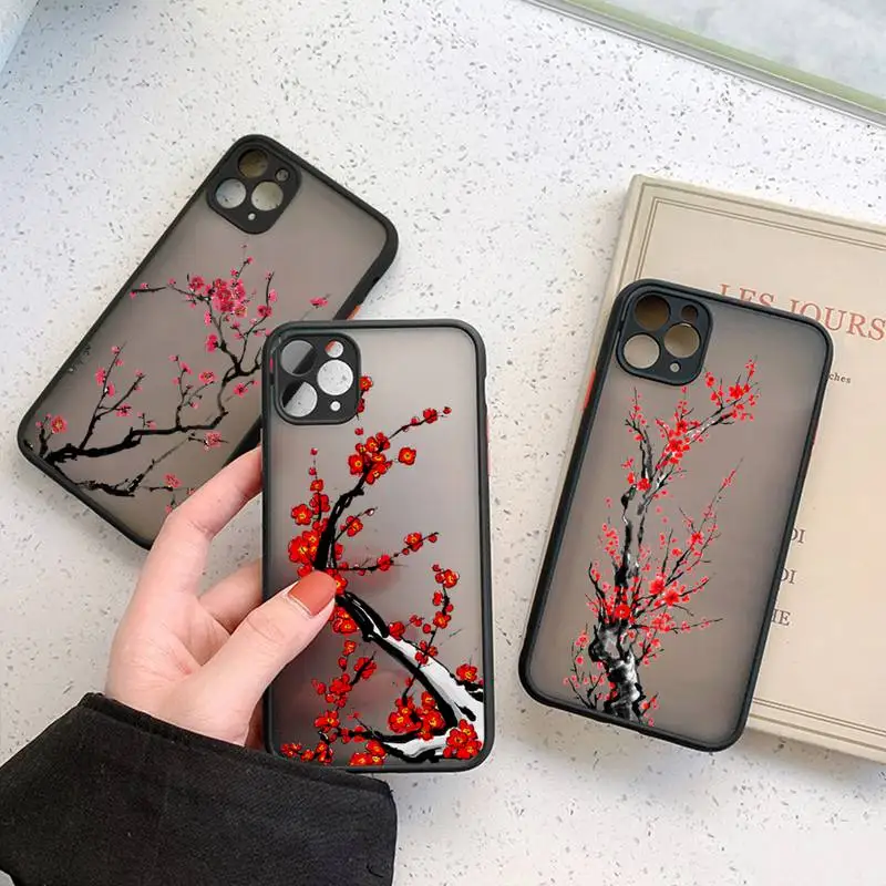 

Plum Blossom Flower Red Floral Phone Case matte transparent For iphone 11 12 13 7 8 plus mini x xs xr pro max cover