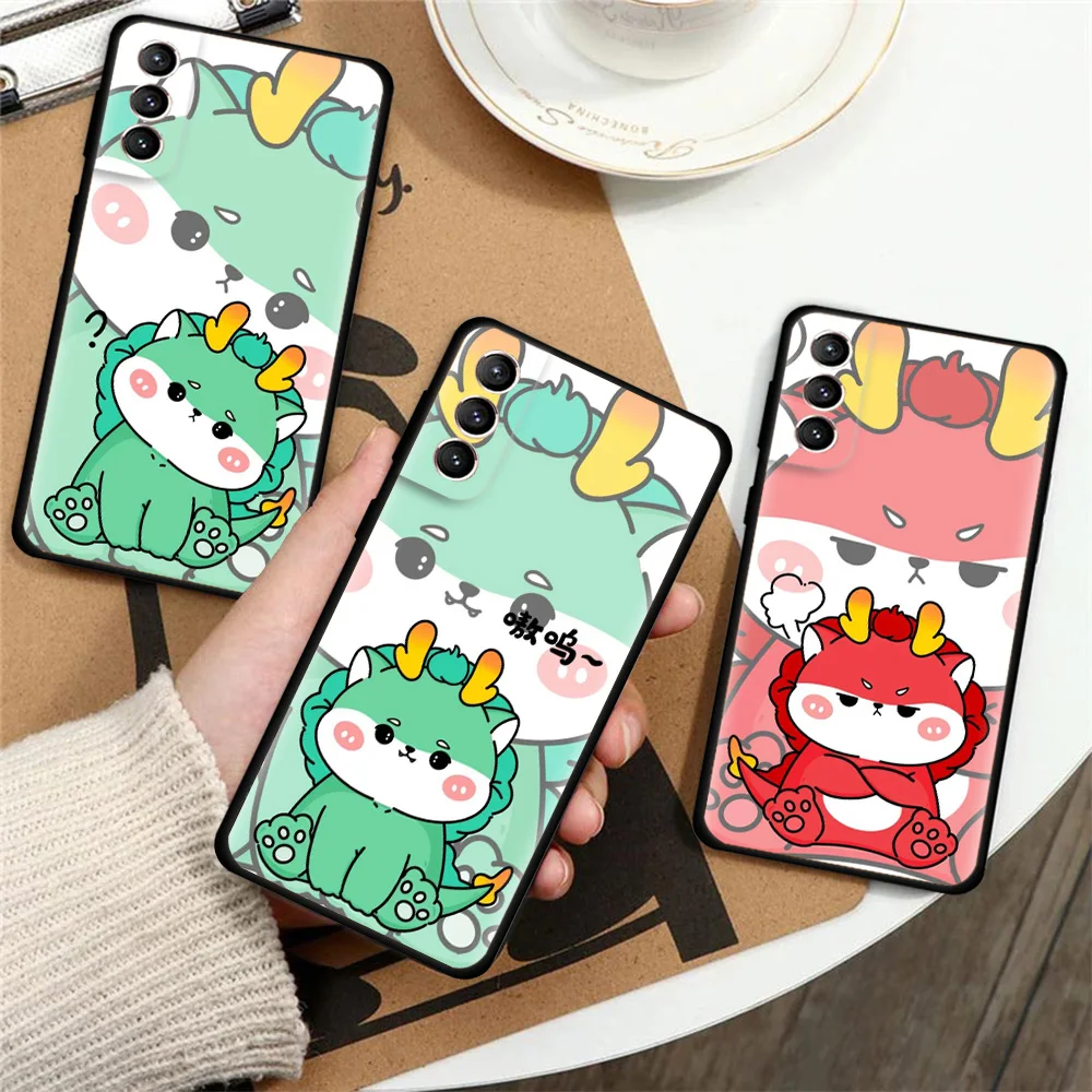 

Phone Case For Samsung Galaxy S20 FE S23 S22 S21 Ultra S10 S9 S8 Plus S10e S7 Black Fashion Cover Cartoon Dragon Year Dragon