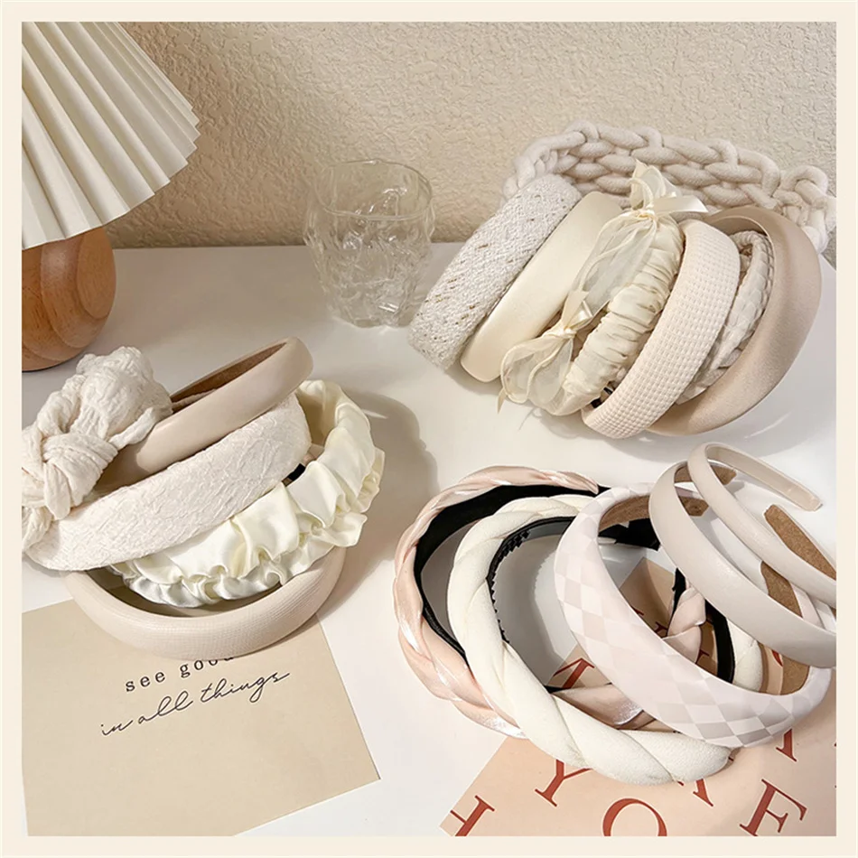 

Fashion White Series Headbands for Women Plaid Hairbands for Girls Sponge Headwear Hair Hoop Women Bezel Hair Accessory طوق شعر