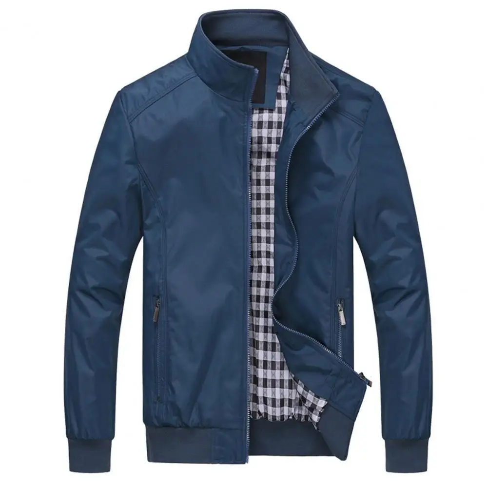 

Trendy Winter/Autumn Men's Jacket Solid Color Zipper Pockets Stand Collar Simple All Match Spring Jacket for Daily Wear