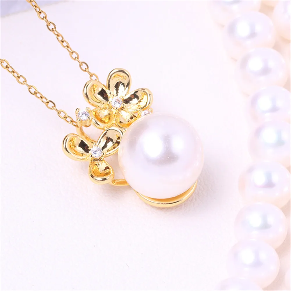 

DIY Pearl Accessories with Empty Holder Copper Plated 18K Gold and Tie Flower Necklace Pendant, Elegant and Versatile for Women