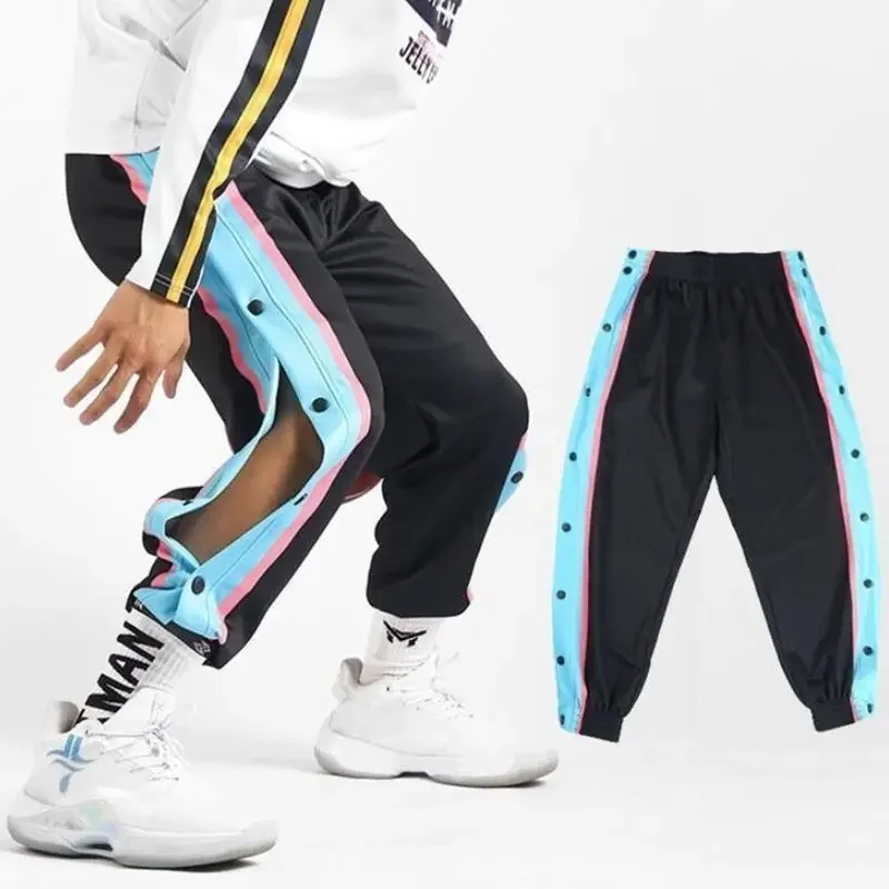 

Брюки мужские спортивные в стиле Харадзюку, модные повседневные уличные спортивные штаны для баскетбола, креативные дизайнерские с боковыми полосками и пуговицами