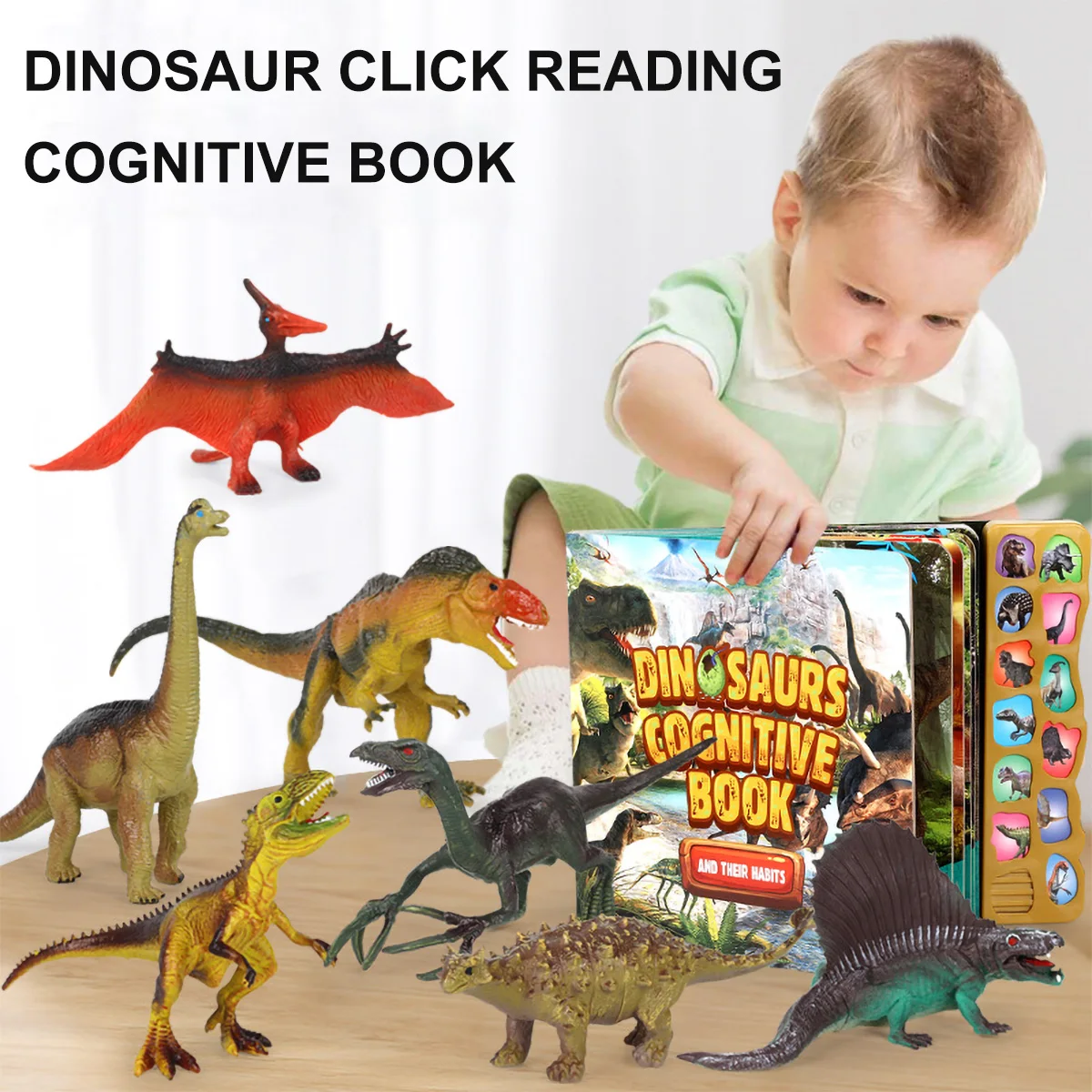 

12pcs Dinosaur Playset Realistic Dinosaur Figures and a Interactive Sound Book Early Educational Sound Book Toys Holidays Gift