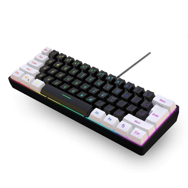 V700WB Wired Gaming Keyboard 61 Keys Multi-Color RGB Illuminated LED Backlit Quick-Response Wired Ultra-Compact Keypad Dropship[