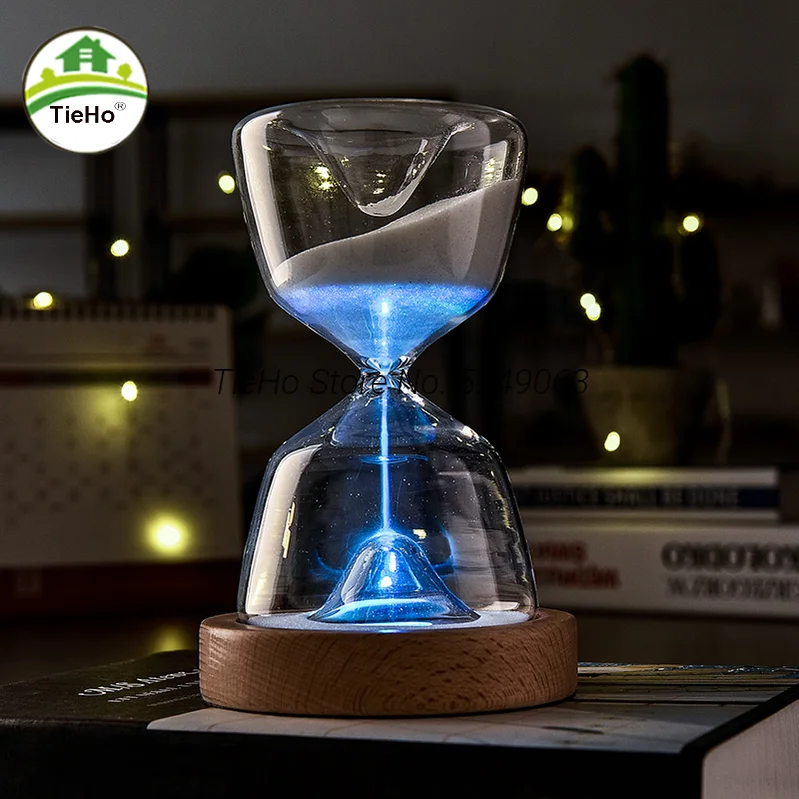 

15 Minutes Hourglass Sleeping Lamp Birthday Gift Free Customized Sand Glass Charging Wood Bottom House Moving Sand Hourglass