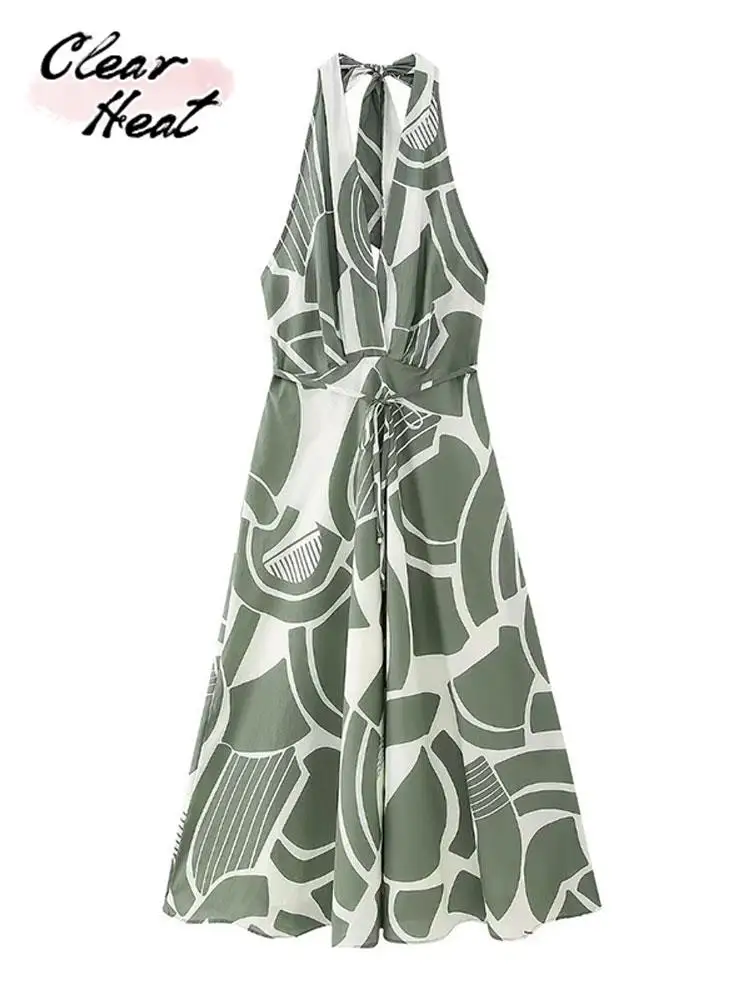 

Женское платье миди без рукавов, с геометрическим принтом